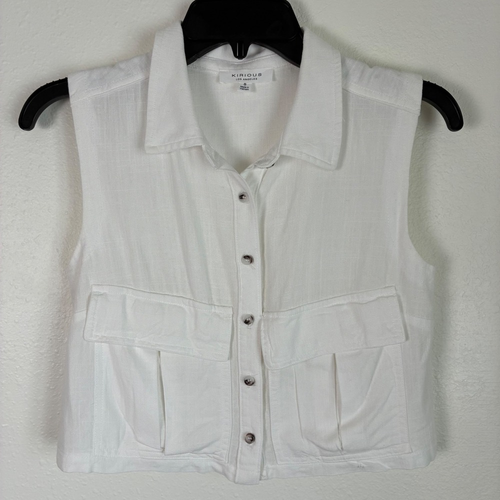KIRIOUS LOS ANGELES White Sleeveless Button Up Utility‎ Vest Top Women's Small